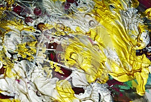 Golden green red violet silver fluid strokes watercolor paint. Watercolor paint abstract background.