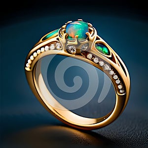 Golden greenish opal diamond ring