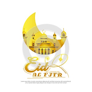 Golden greeting card eid al fitr design vector