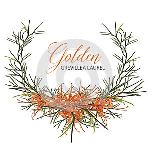 Golden Grevillea Wreath Vector Illustration
