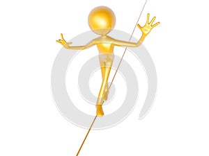 Golden guy wire walking isolated on white background