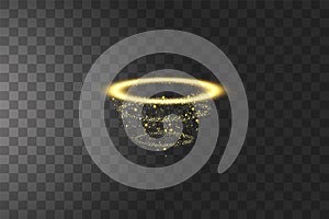 Golden halo angel ring. Isolated on black transparent background, vector illustration