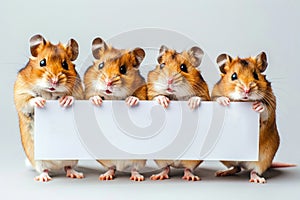 golden hamsters holding a sign