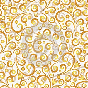 Golden hand drawn gradient seamless pattern with vintage curls