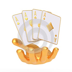 Golden Hand Holding Poker Aces Against White