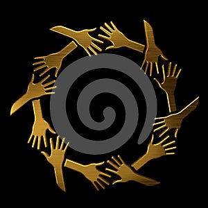 Golden hands in circle.