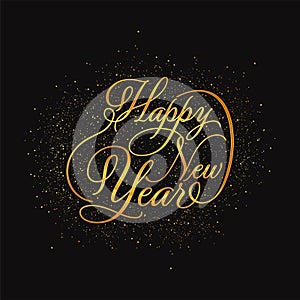 Golden Happy New Year Lettering On Black Glitter