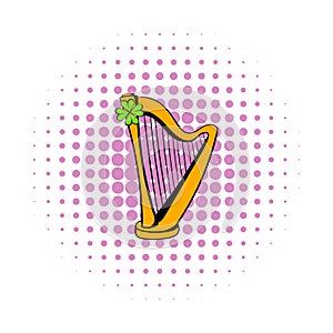Golden harp and clover icon, comics style