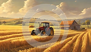 Golden Harvest: Serene Rural Landscape, Generative AI photo