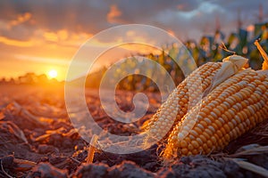 Golden Harvest â€” Sunset Over Cornfield. Concept Nature Photography, Sunset Views, Agriculture