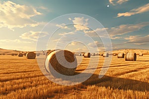 Golden Hay Bales at Sunset