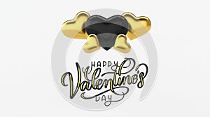 Golden heart balloons on white background, Black and gold colors, Valentine`s day concept background