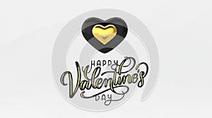 Golden heart balloons on white background, Black and gold colors, Valentine`s day concept background