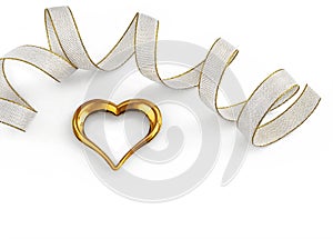 Golden heart decorated with a ribbon