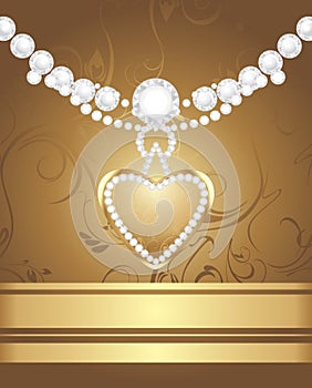 Golden heart with diamonds and strasses