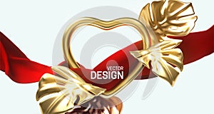 Golden heart frame and flowing red fabric