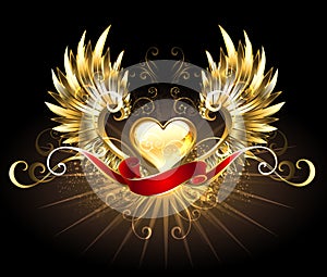 Golden heart with golden wings