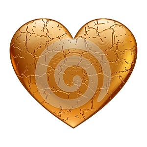 Golden Heart Isolated on a White Background