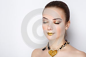 Golden heart necklace woman