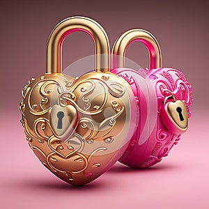 Golden heart padlock, love symbol, gold lock, guard your heart. valentine day concept. Generative AI