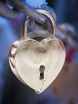 Golden Heart Padlock Outdoor Winter Valentine Day Romance Love