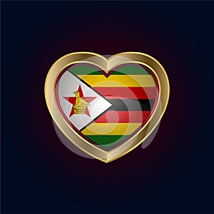 Golden heart shaped Illustration of Zimbabwe flag