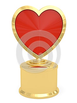 Golden heart shaped prize on white