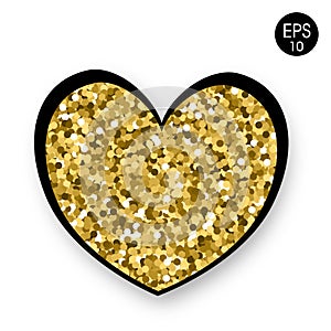 Golden Heart on white background. Valentine`s Day. 14 Fabruary. Vector background wiht heart