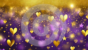 golden hearts on purple background