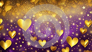 golden hearts on purple background