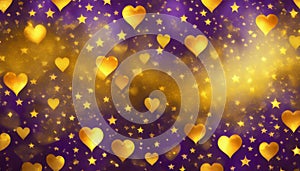 golden hearts on purple background