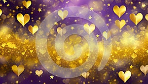 golden hearts on purple background