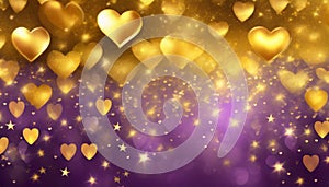 golden hearts on purple background