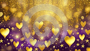 golden hearts on purple background