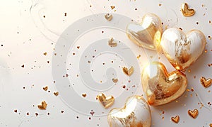 Golden Hearts and Roses on Glittering Background,exuding opulence and romance,Generated AI