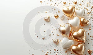 Golden Hearts and Roses on Glittering Background,exuding opulence and romance,Generated AI