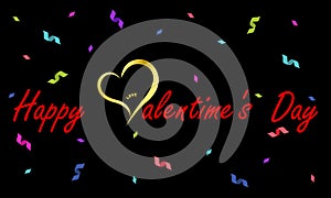 Golden hearts surround the word of love with messages Happy Valentime`s Day