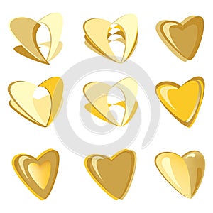 Golden hearts vector set