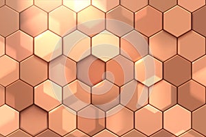 Golden hexagon background with light and glow effect