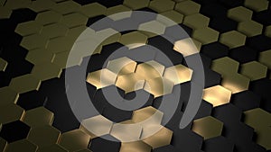 Golden hexagon cell tiling, luxury metal pattern, 3d rendering, 4k animation