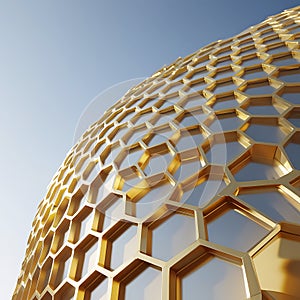 Golden Hexagonal Facade of a Modern Building architecture
