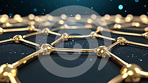 Golden Hexagonal Network Abstract 3D Render