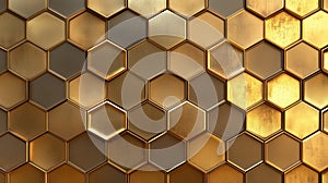 Golden hexagonal pattern creating a metallic honeycomb texture