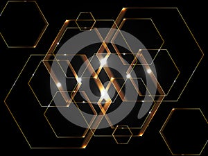 Golden Hexagons Frame Pattern in Black Background