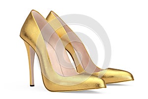 Golden High Heels Wooman Shooes. 3d Rendering
