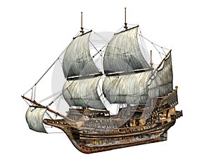 Golden Hind galleon cutaway 3d illustration