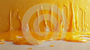 Golden honey dripping and pooling on a smooth surface, creating a sweet texture photo
