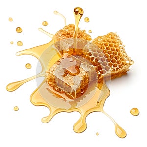 Golden Honey Splash Isolated on White