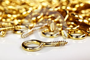 Golden hooks used by picture framers photo