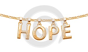 Golden HOPE word pendant on chain necklace.